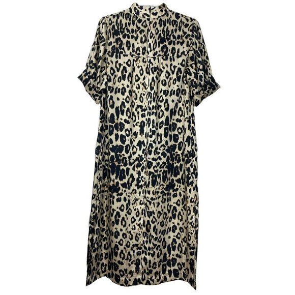 Zara Mock Beige‎ Brown Neck Animal Print Open Sides Midi Dress Large - Picture 9 of 14